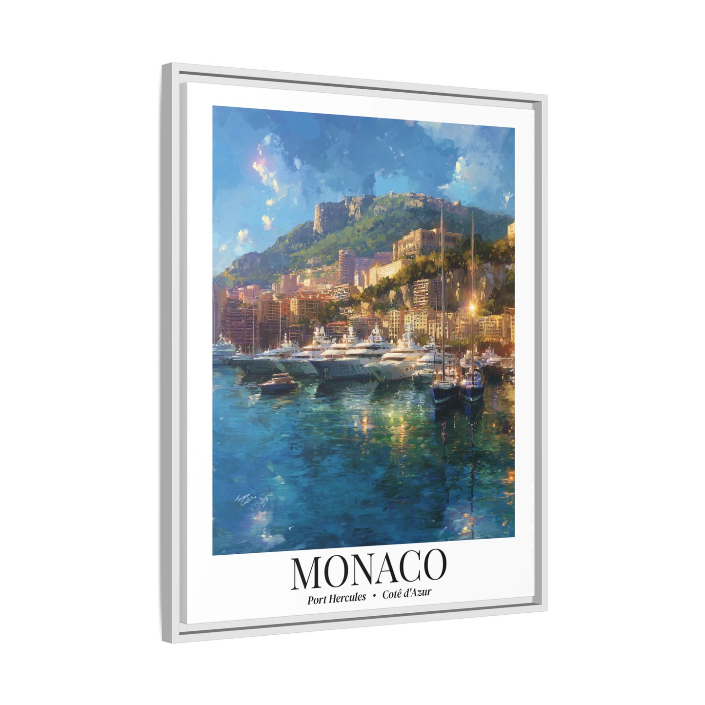 Monaco Framed Canvas Wall Art – Port Hercules Print, Cruise Port Memory, French Riviera Travel Decor, Mediterranean Gift for Luxury Lovers