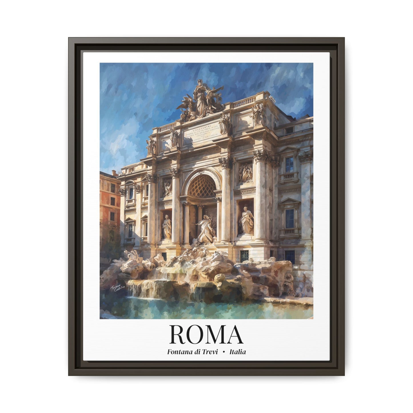 Rome Framed Canvas Wall Art – Fine Art, Trevi Fountain Print, Cruise Port Memory, Italy Travel Decor, Romantic Gift for Dreamers