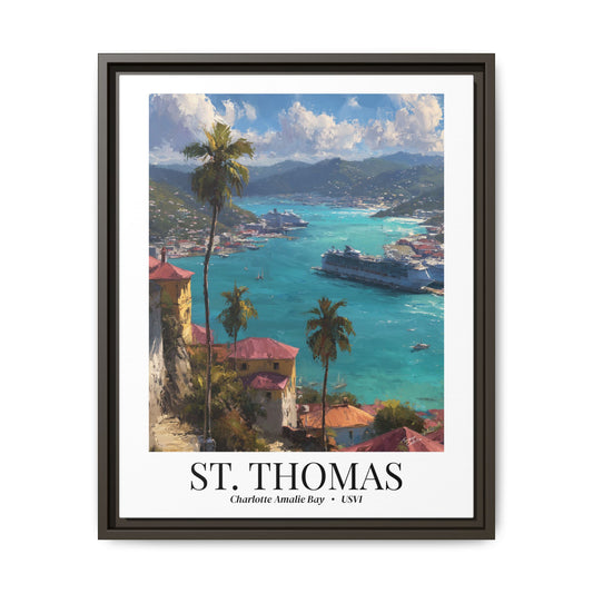 St. Thomas Framed Canvas Wall Art – Fine Art, Charlotte Amalie Bay Print, Travel Memory, Caribbean Wall Decor, Nature-Inspired Gift