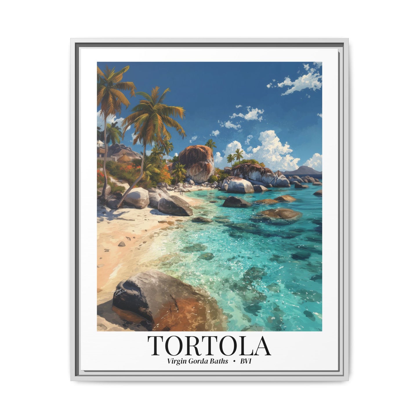 Tortola & Virgin Gorda The Baths – Fine Art Framed Canvas Print, British Virgin Islands Cruise Ship Wall Art, Exotic Rock Formations & Tropical Adventure
