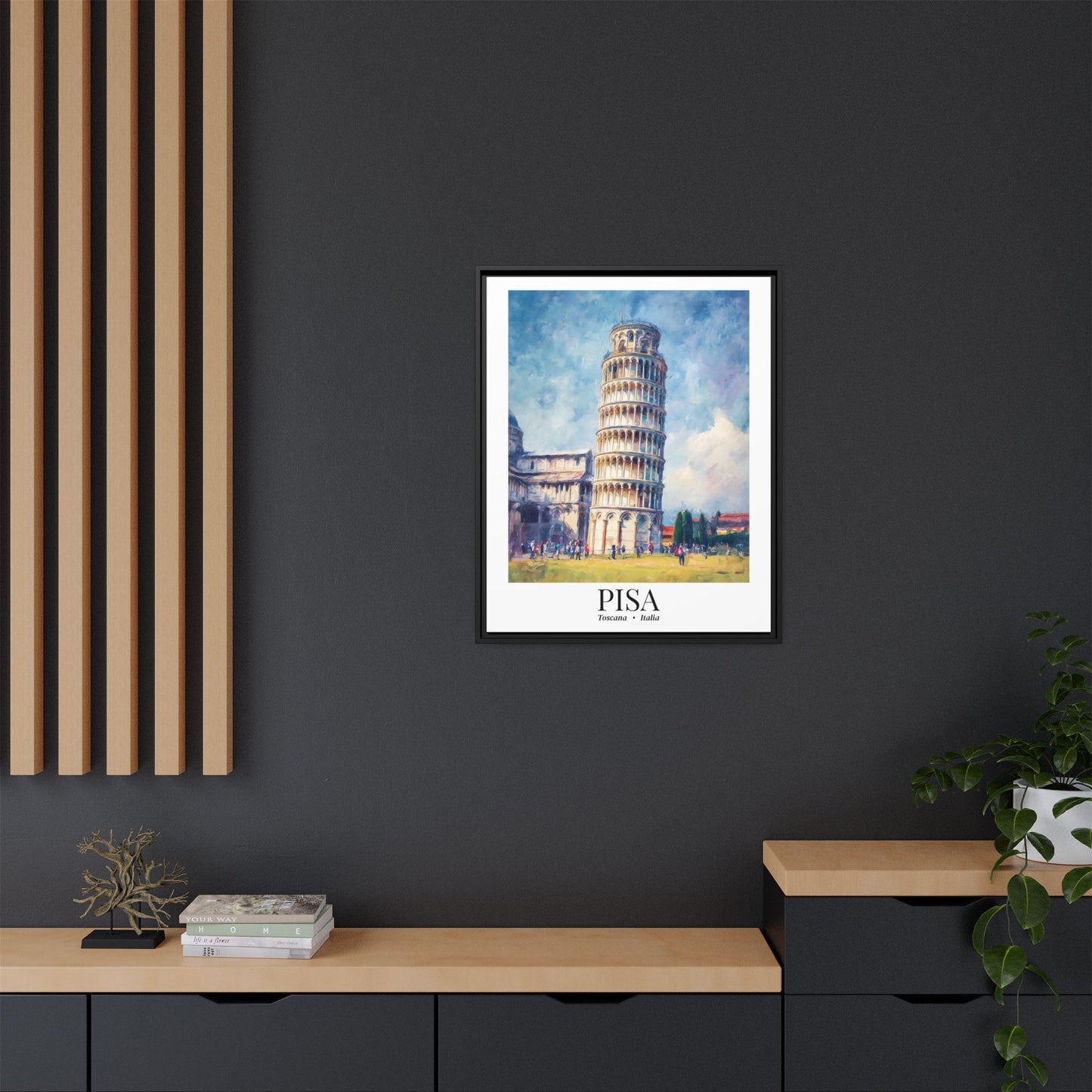 Pisa Leaning Tower Framed Canvas Print — Tuscany Travel Wall Art