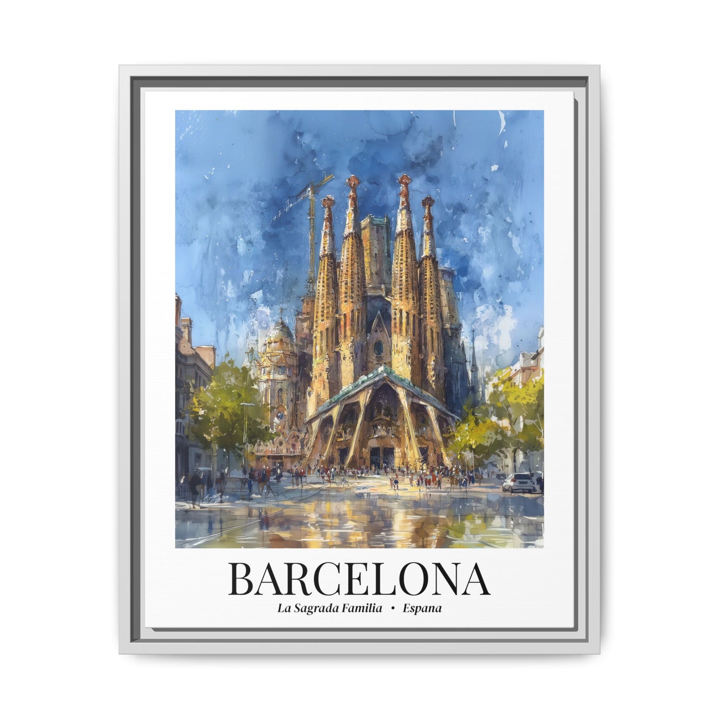 Barcelona Framed Canvas Wall Art – Sagrada Família Cathedral Print, Cruise Port Memory, Spain Travel Decor, Mediterranean Gift for Architecture Lovers