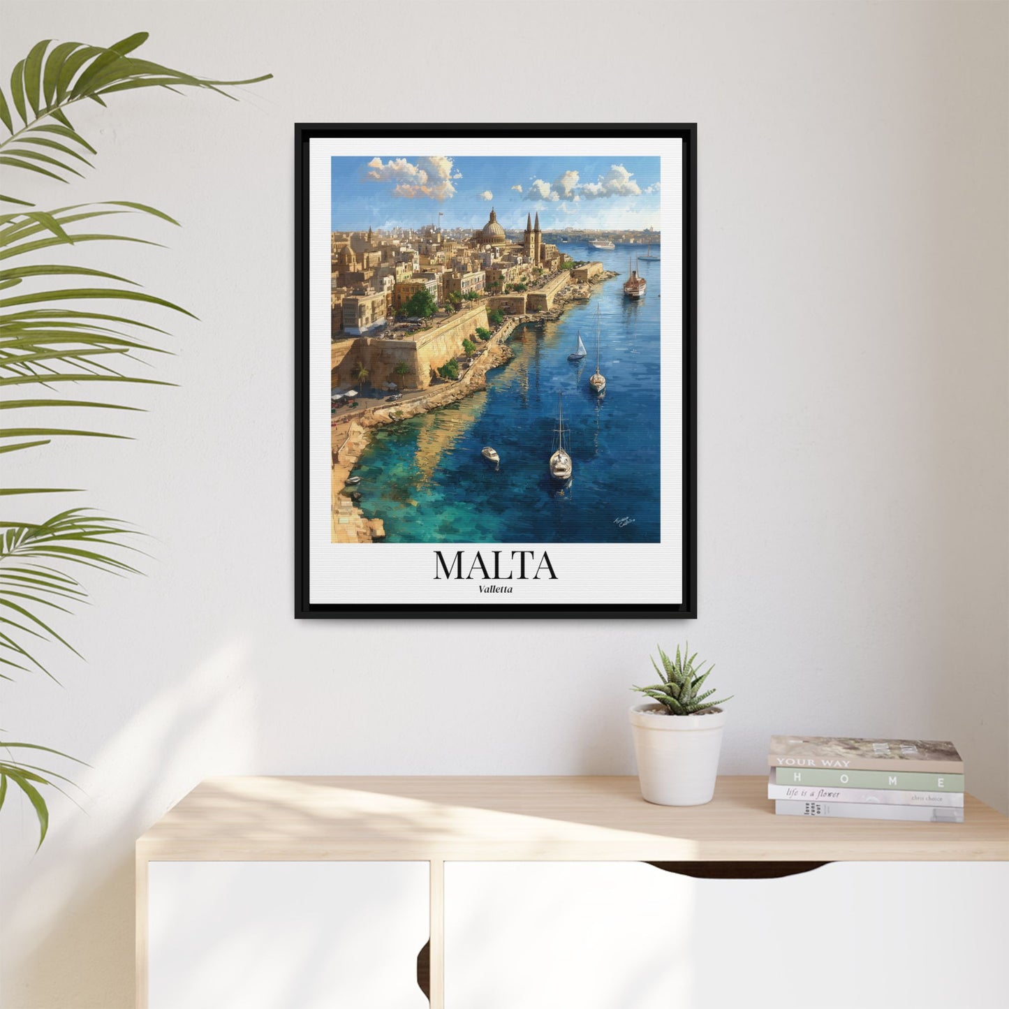 Malta Valletta Coastal Matte Framed Canvas Print — Vintage Travel Poster Wall Art