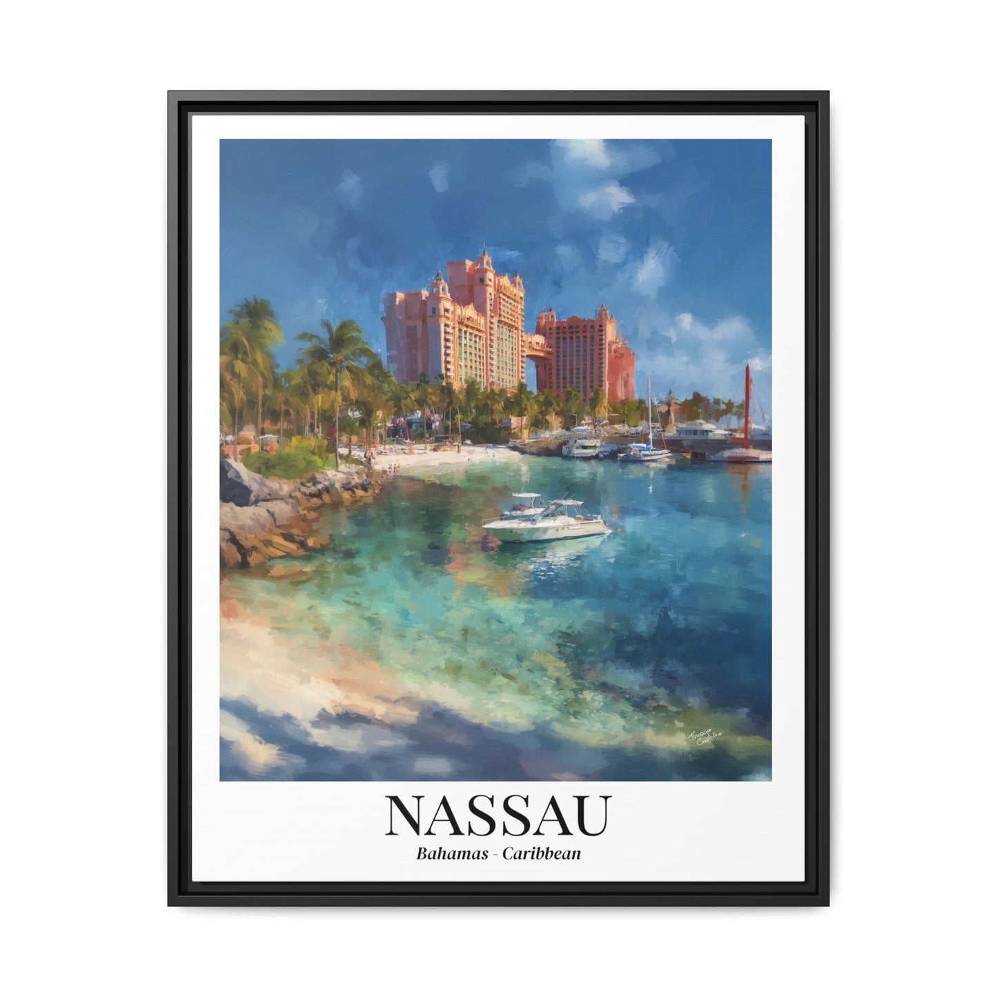 Nassau Framed Canvas Wall Art – Atlantis Resort Print, Cruise Ship Vacation Memory, Bahamas Decor, Beach House Gift for Travelers