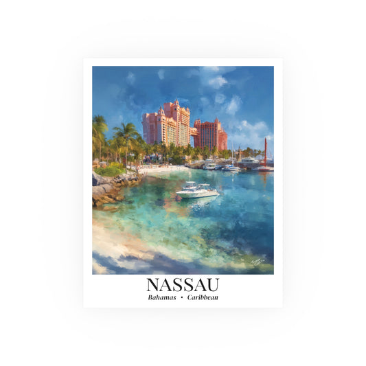 Nassau Bahamas Atlantis Resort – Fine Art Poster Print, Caribbean Cruise Ship Vacation Wall Art, Scenic Movie Landmark Decor