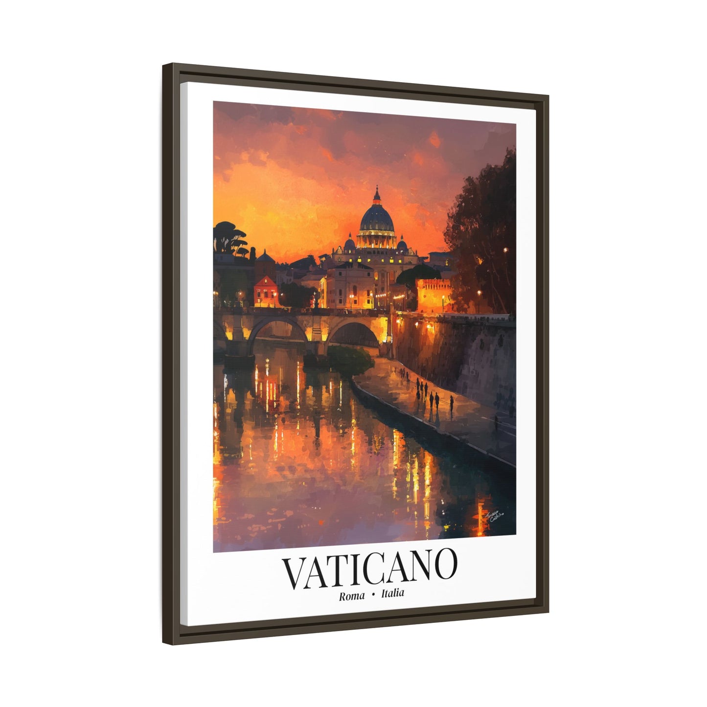 Vatican Framed Canvas Wall Art – Fine Art, Tiber River Sunset Print with Vatican View, Rome Sunset, Cruise Port Memory, Italy Travel Decor, Romantic Gift for Wanderers