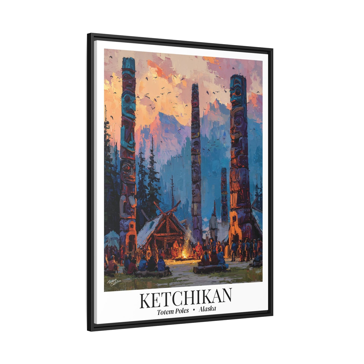 Ketchikan, Alaska - Impressionist Fine Art Canvas - Totem Pole Travel Wall Decor