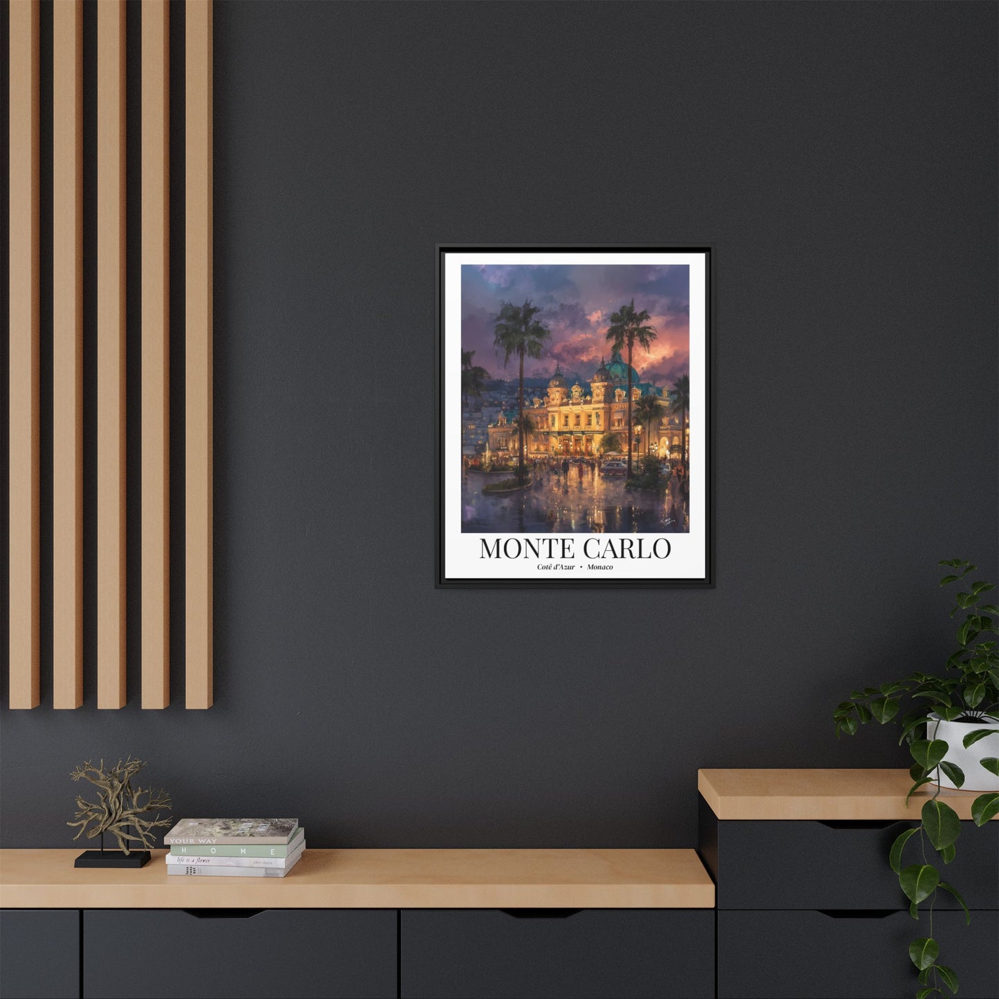 Monte Carlo Framed Canvas Wall Art – Casino de Monte-Carlo Print, Cruise Port Memory, Monaco Travel Decor, French Riviera Gift for Elegance Lovers