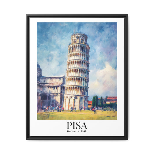 Pisa Leaning Tower Framed Canvas Print — Tuscany Travel Wall Art