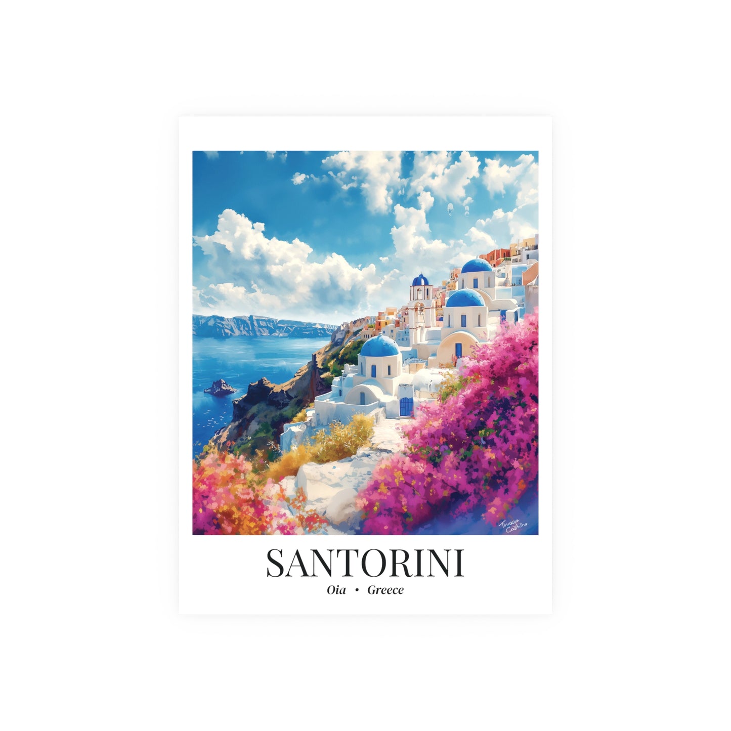 Santorini, Oia Greece - Impressionist Fine Art Poster - Mediterranean Travel Wall Decor