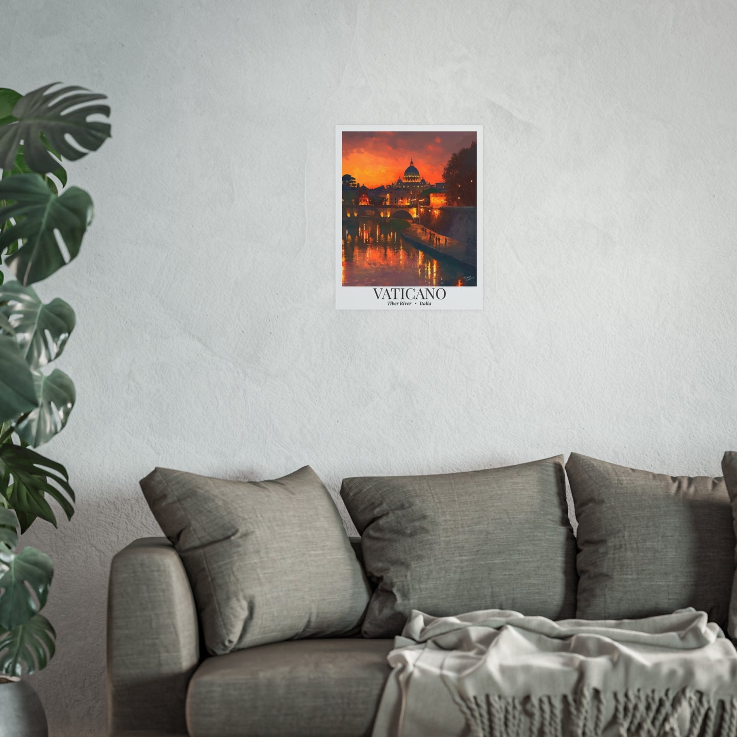 Vaticano Sunset View – Fine Art Framed Canvas Print, Rome Cruise Ship Port Wall Art, St. Peter’s Basilica from the Tiber