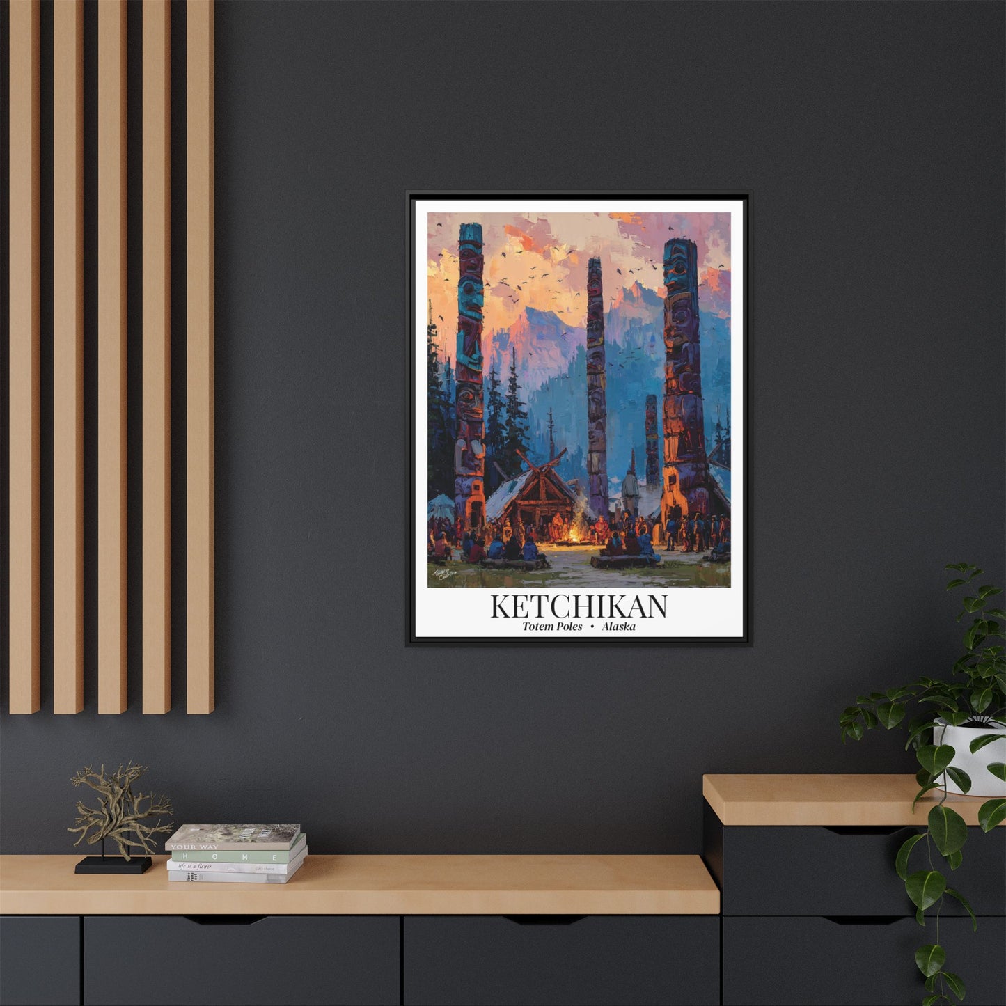 Ketchikan, Alaska - Impressionist Fine Art Canvas - Totem Pole Travel Wall Decor