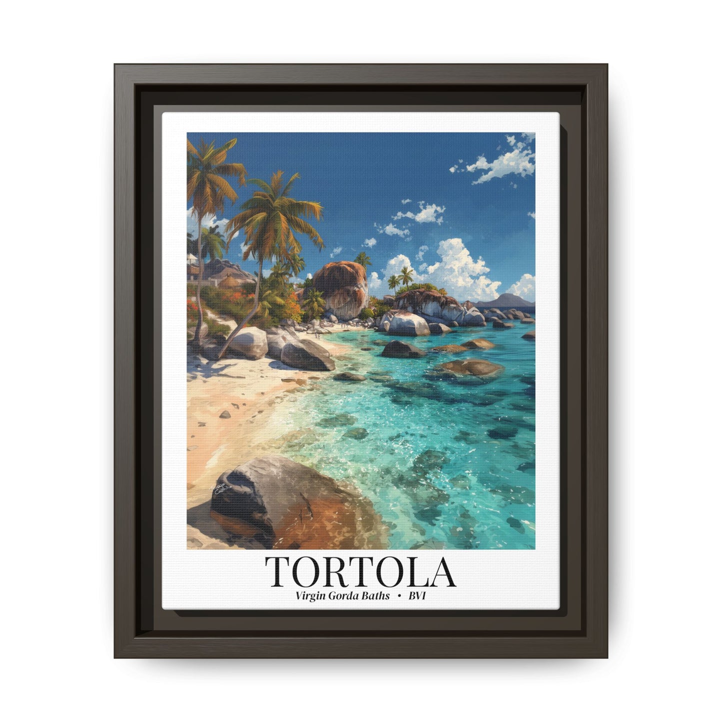Tortola & Virgin Gorda The Baths – Fine Art Framed Canvas Print, British Virgin Islands Cruise Ship Wall Art, Exotic Rock Formations & Tropical Adventure