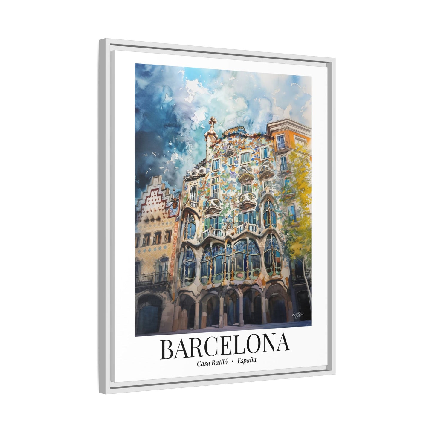 Barcelona Framed Canvas Wall Art – Casa Batlló Print, Cruise Port Memory, Spain Travel Decor, Mediterranean Gift for Architecture Lovers