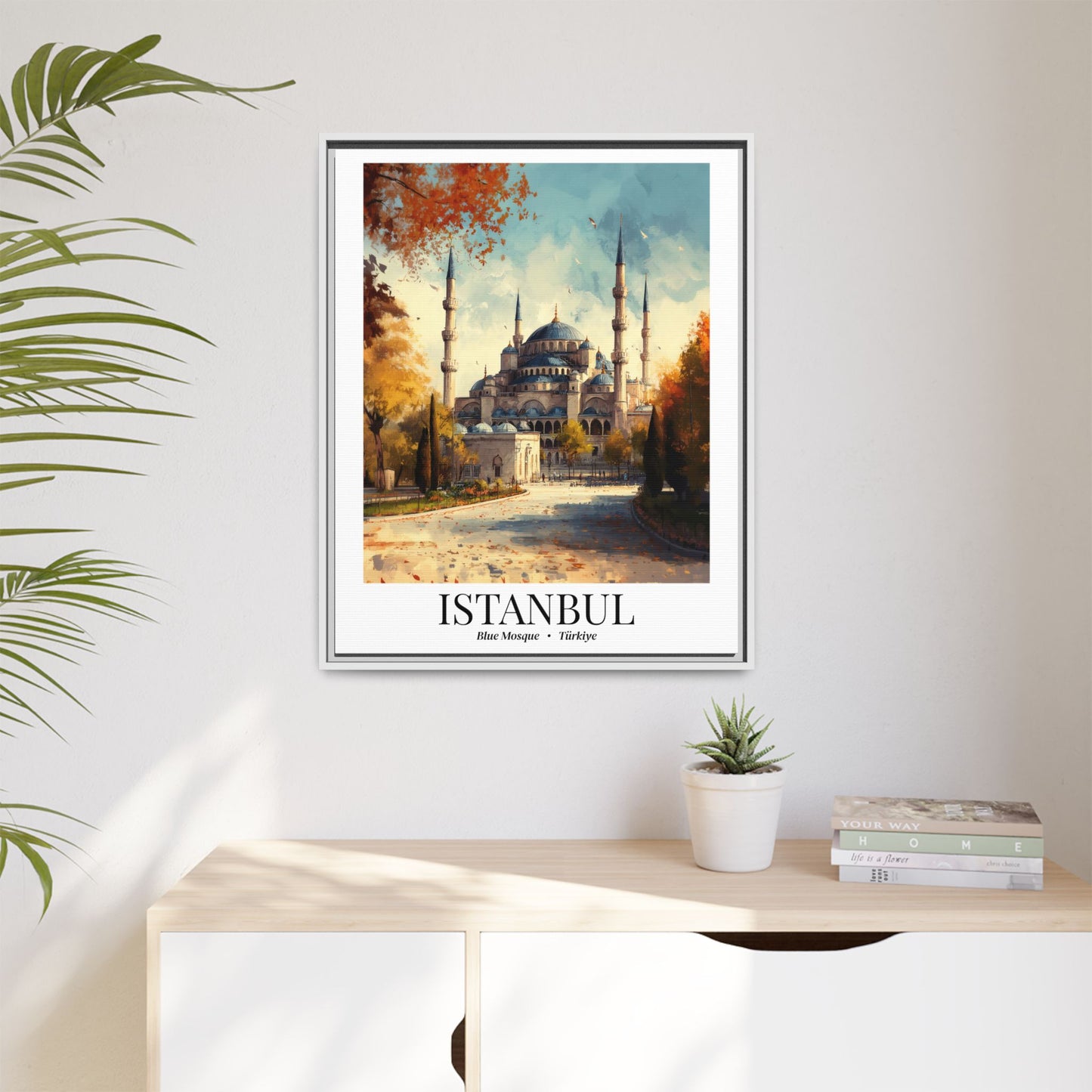 Istanbul Framed Canvas Wall Art – Blue Mosque Print, Cruise Port Memory, Turkey Travel Decor, Mediterranean Gift for Culture Lovers