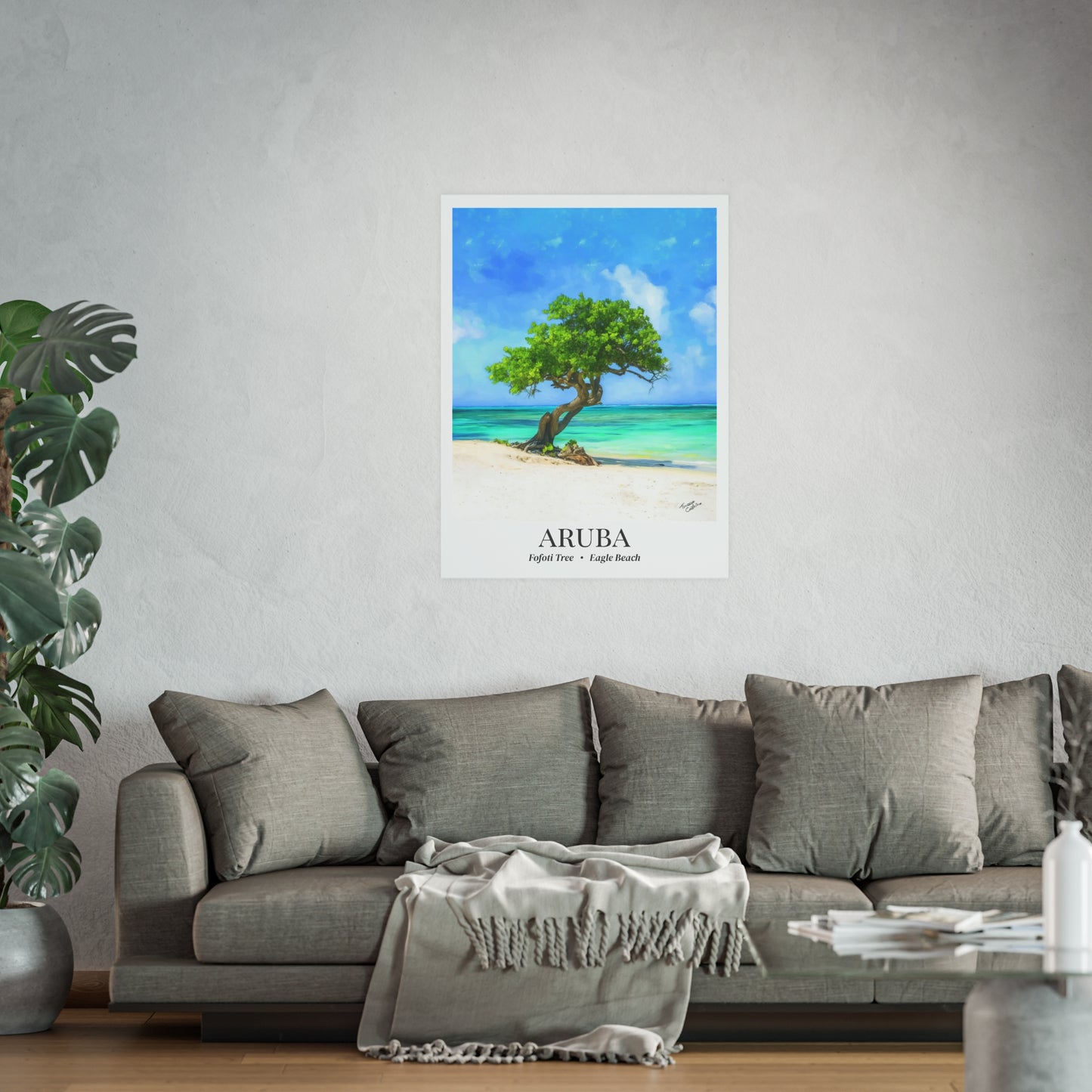 Aruba Fine Art Print – Eagle Beach Poster, Caribbean Travel Memory, Fofoti Tree Wall Decor, Island Souvenir