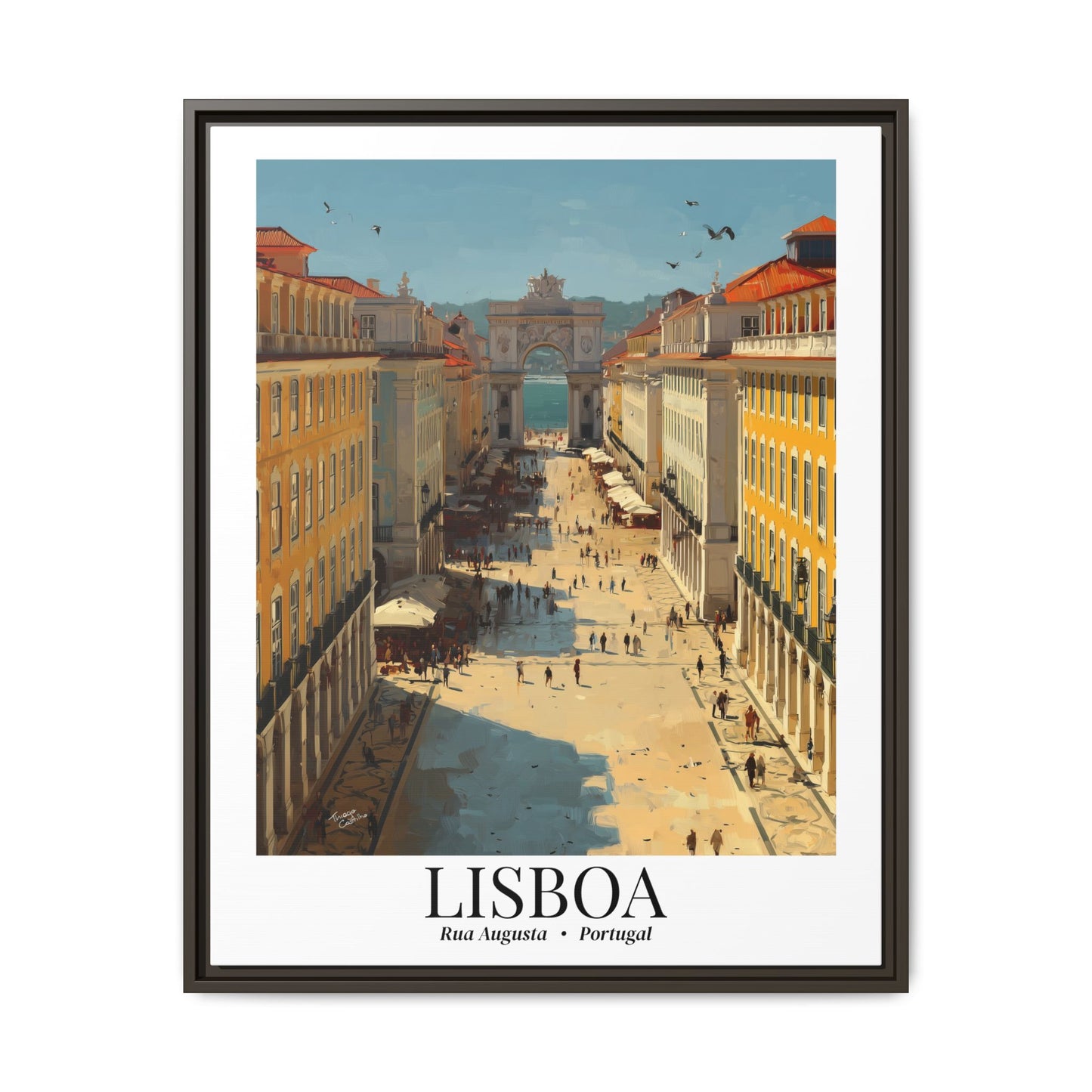 Lisbon Framed Canvas Wall Art – Rua Augusta Print, Cruise Port Memory, Portugal Travel Decor, European Gift for Architecture & Culture Lovers