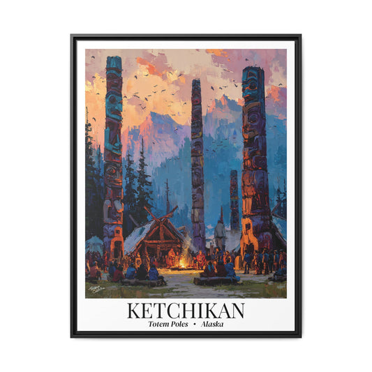 Ketchikan, Alaska - Impressionist Fine Art Canvas - Totem Pole Travel Wall Decor