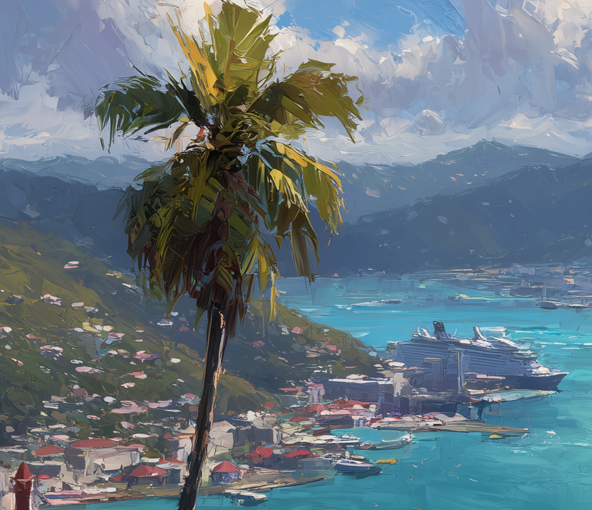 St. Thomas Framed Canvas Wall Art – Fine Art, Charlotte Amalie Bay Print, Travel Memory, Caribbean Wall Decor, Nature-Inspired Gift