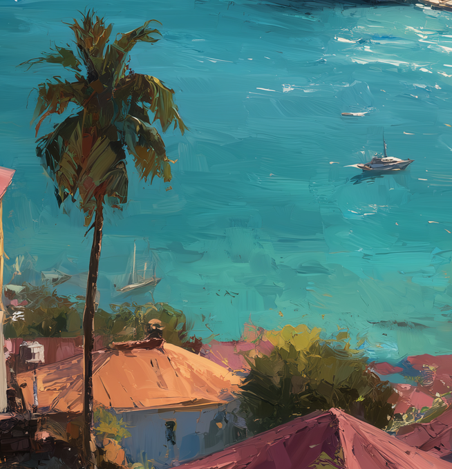 St. Thomas Framed Canvas Wall Art – Fine Art, Charlotte Amalie Bay Print, Travel Memory, Caribbean Wall Decor, Nature-Inspired Gift