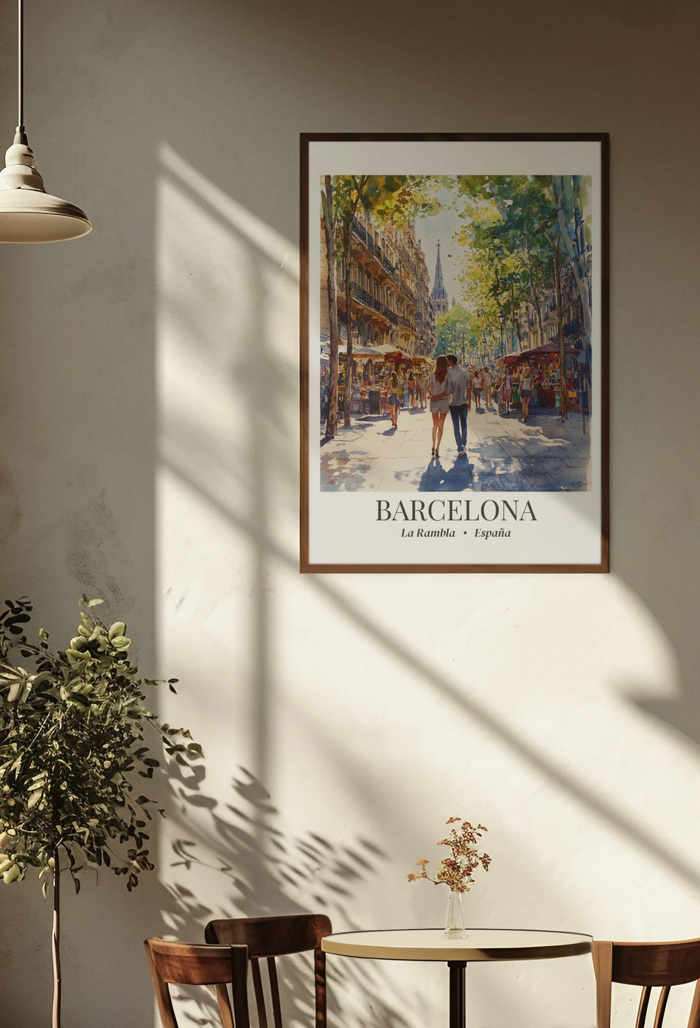 Barcelona Framed Canvas Wall Art – La Rambla Street Scene Print, Cruise Port Memory, Spain Travel Decor, Mediterranean Gift for City Lovers