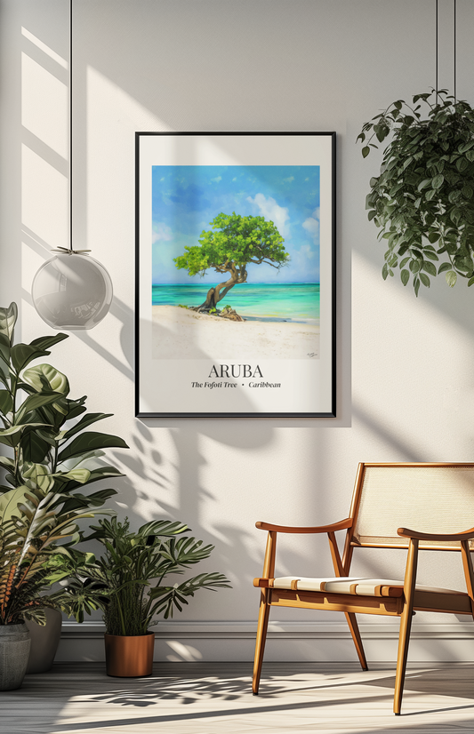 Aruba Wall Art – Fofoti Tree Poster, Eagle Beach Decor, Caribbean Coastal Artwork, Tropical Beach Gift