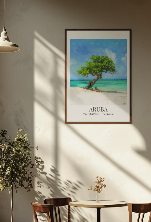 Aruba Wall Art – Fofoti Tree Canvas Print, Eagle Beach Decor, Caribbean Coastal Artwork, Tropical Beach Gift
