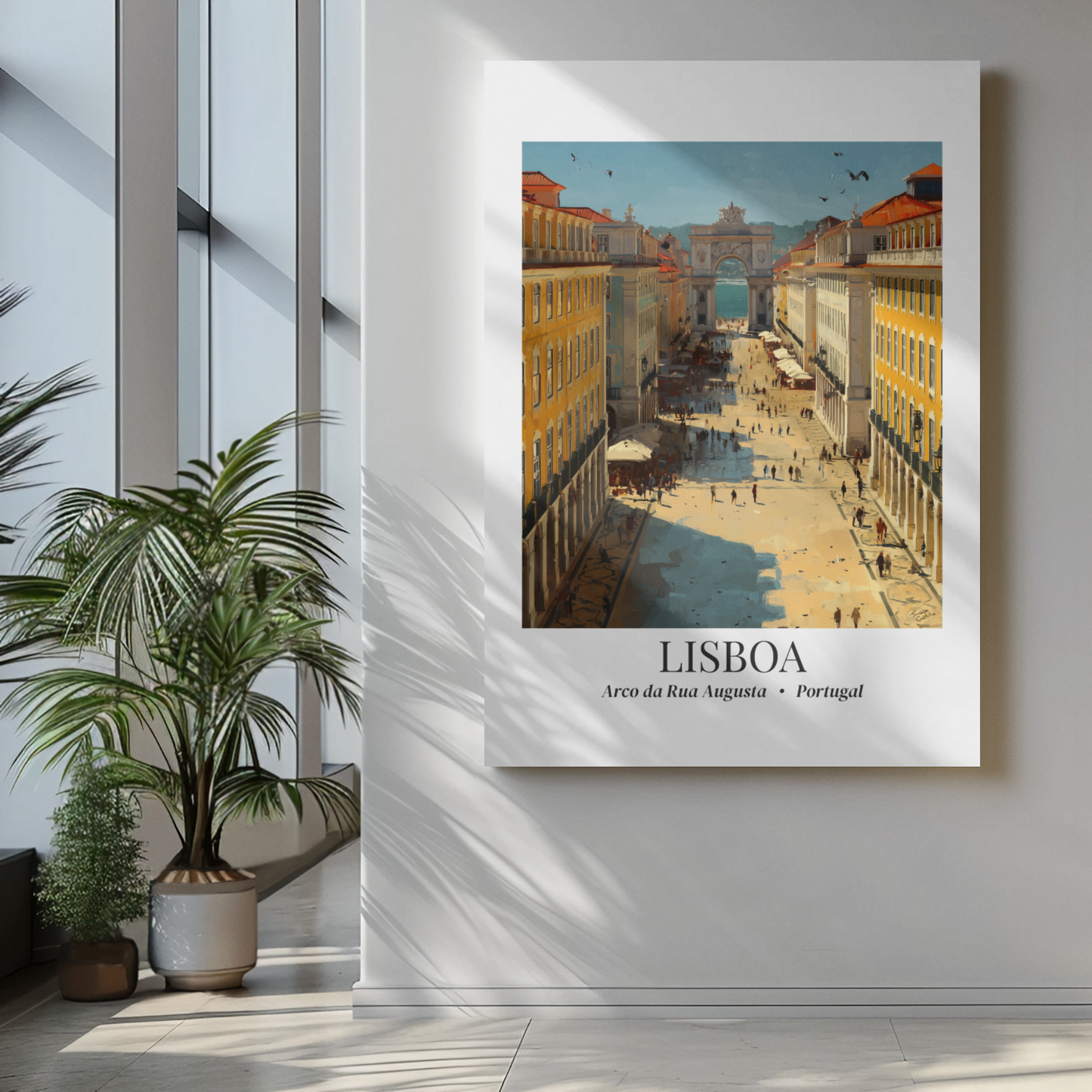 Lisbon Framed Canvas Wall Art – Rua Augusta Print, Cruise Port Memory, Portugal Travel Decor, European Gift for Architecture & Culture Lovers