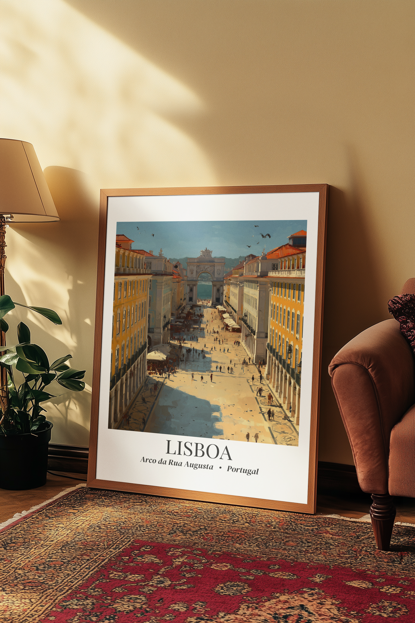 Lisbon Framed Canvas Wall Art – Rua Augusta Print, Cruise Port Memory, Portugal Travel Decor, European Gift for Architecture & Culture Lovers