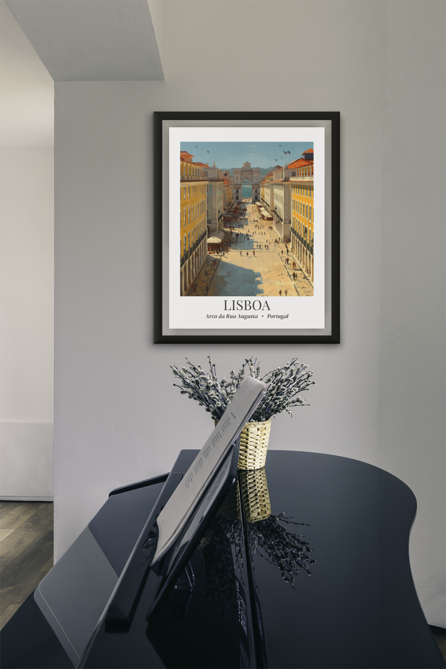 Lisbon Framed Canvas Wall Art – Rua Augusta Print, Cruise Port Memory, Portugal Travel Decor, European Gift for Architecture & Culture Lovers