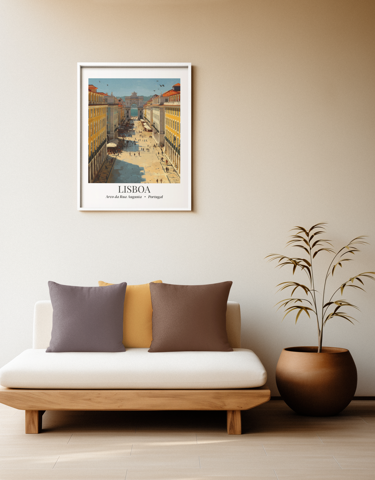 Lisbon Framed Canvas Wall Art – Rua Augusta Print, Cruise Port Memory, Portugal Travel Decor, European Gift for Architecture & Culture Lovers