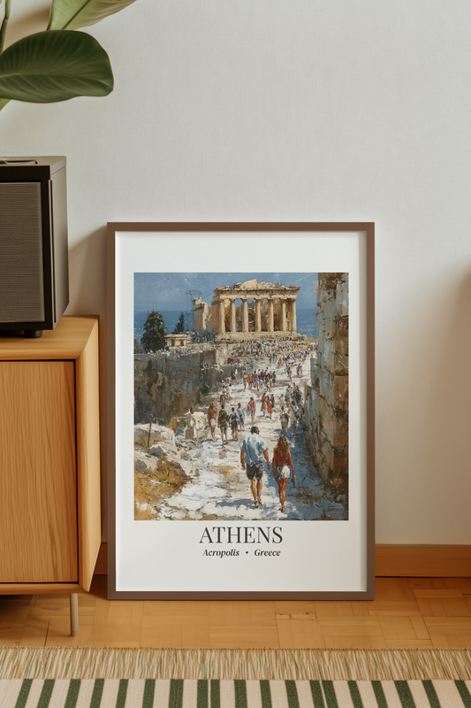Athens Framed Canvas Wall Art – Fine Art, Acropolis Print, Travel Memory, Greece Wall Decor, Nature-Inspired Gift