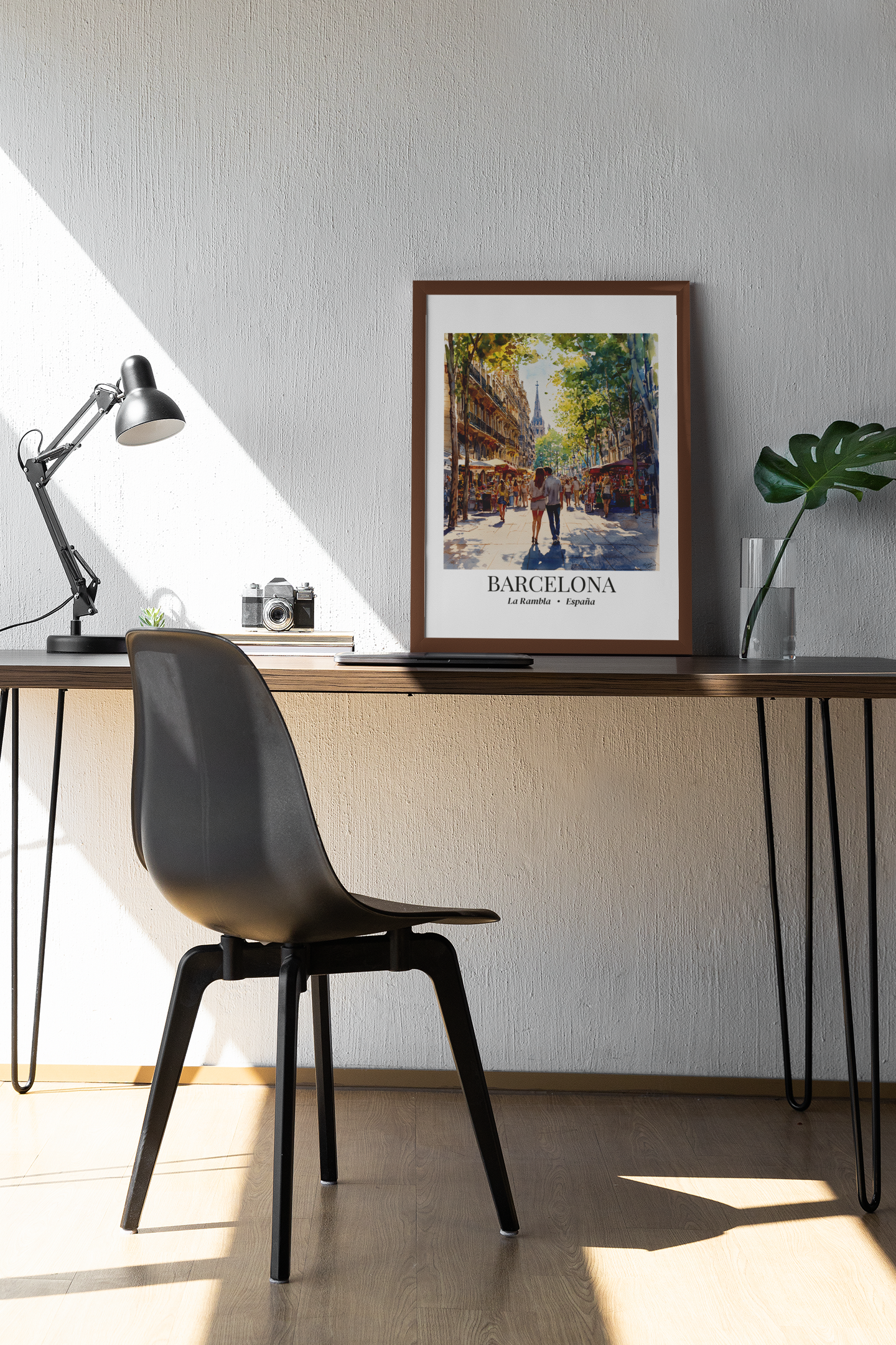 Barcelona Framed Canvas Wall Art – La Rambla Street Scene Print, Cruise Port Memory, Spain Travel Decor, Mediterranean Gift for City Lovers