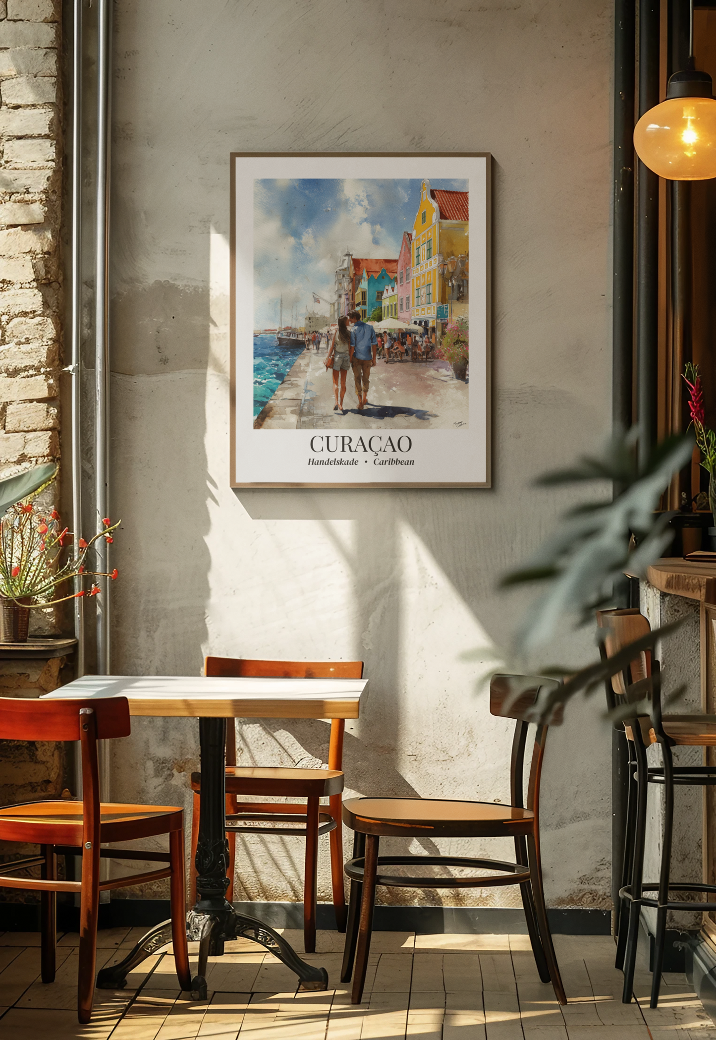 Curaçao Framed Canvas Wall Art – Fine Art, Handelskade Waterfront Print, Travel Memory, Caribbean Wall Decor, Nature-Inspired Gift