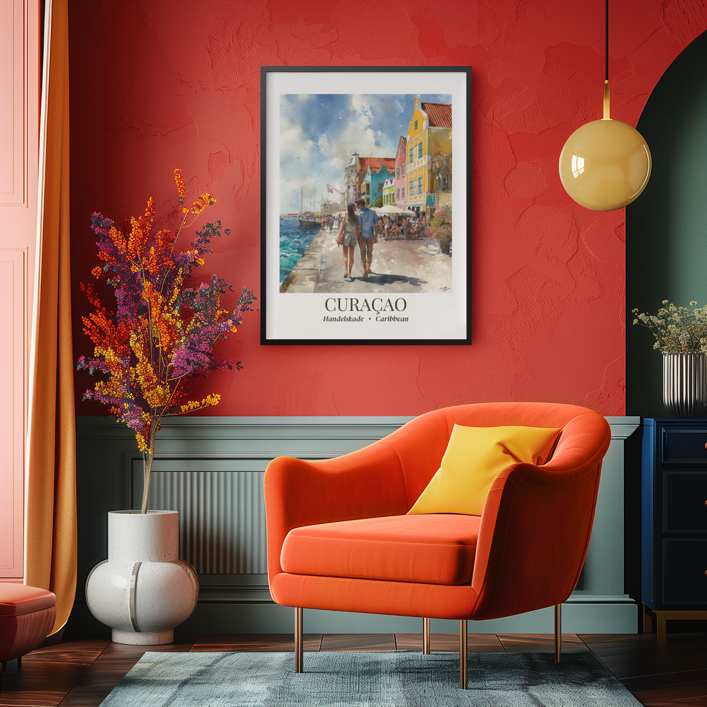Curaçao Framed Canvas Wall Art – Fine Art, Handelskade Waterfront Print, Travel Memory, Caribbean Wall Decor, Nature-Inspired Gift