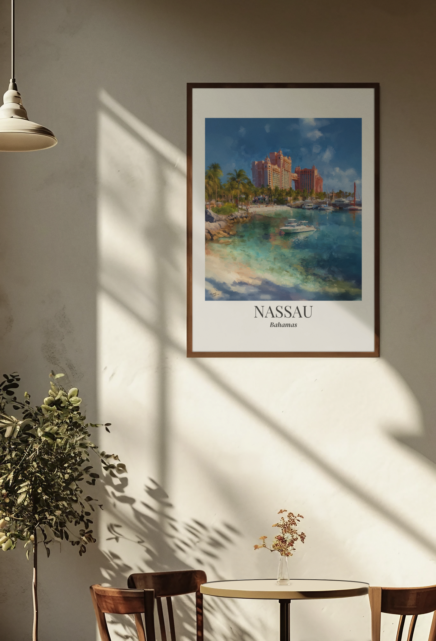 Nassau Framed Canvas Wall Art – Atlantis Resort Print, Cruise Ship Vacation Memory, Bahamas Decor, Beach House Gift for Travelers
