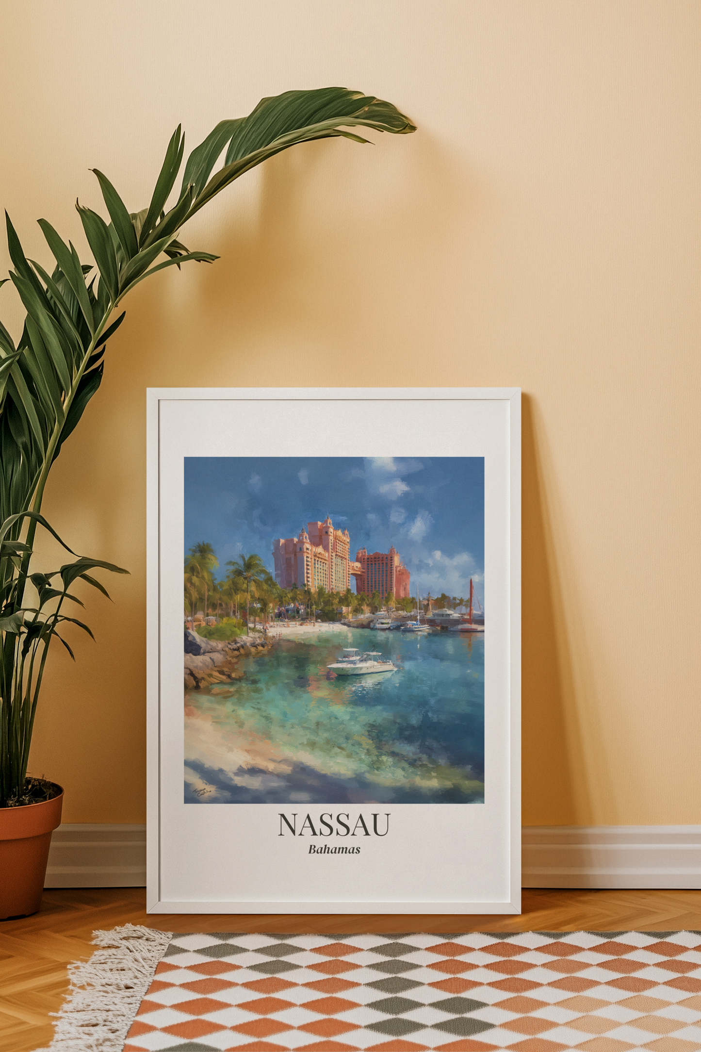 Nassau Framed Canvas Wall Art – Atlantis Resort Print, Cruise Ship Vacation Memory, Bahamas Decor, Beach House Gift for Travelers