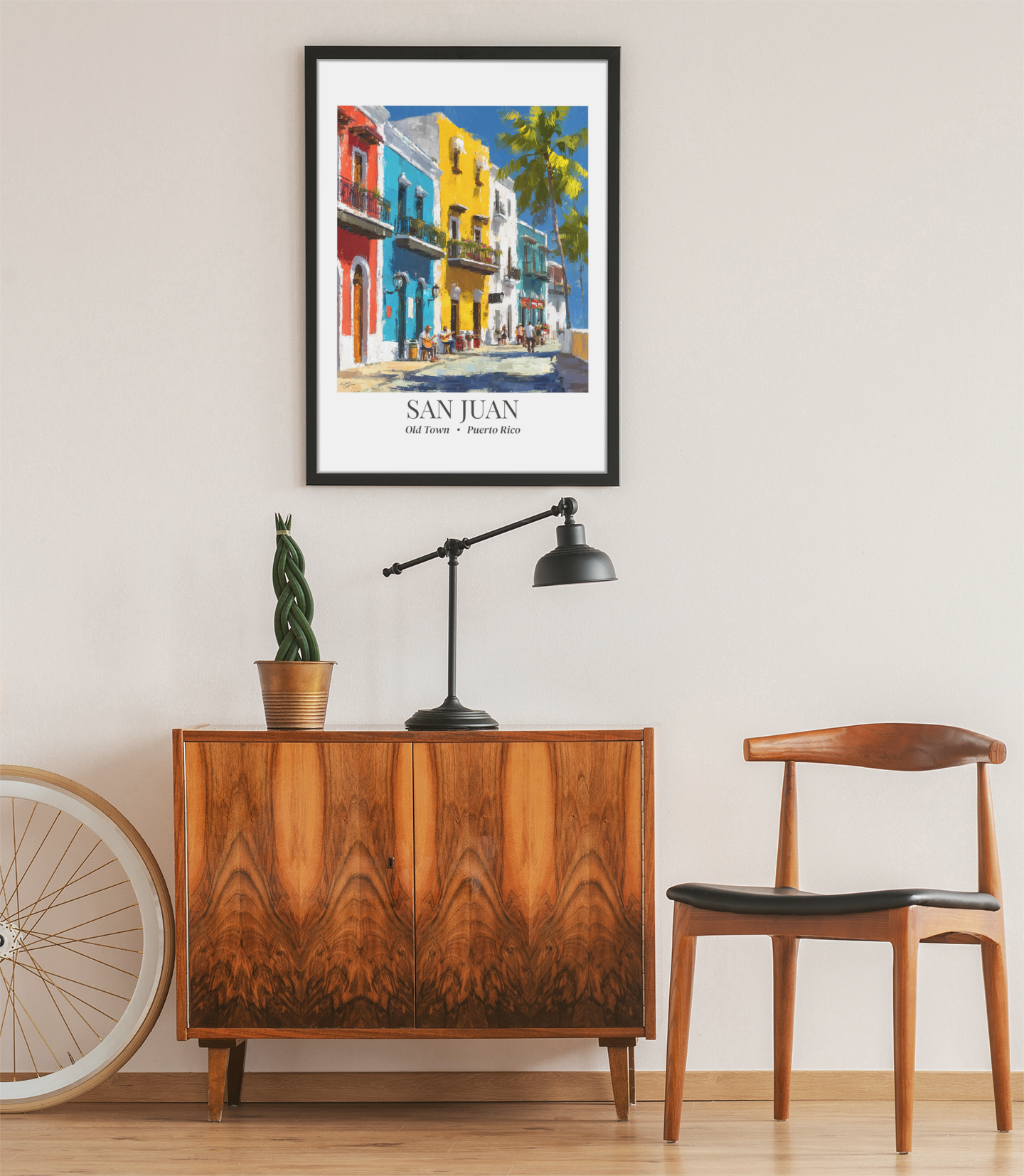 San Juan Framed Canvas Wall Art – Old Town Streets Print, Cruise Ship Vacation Memory, Puerto Rico Decor, Colonial Architecture Gift for Travelers