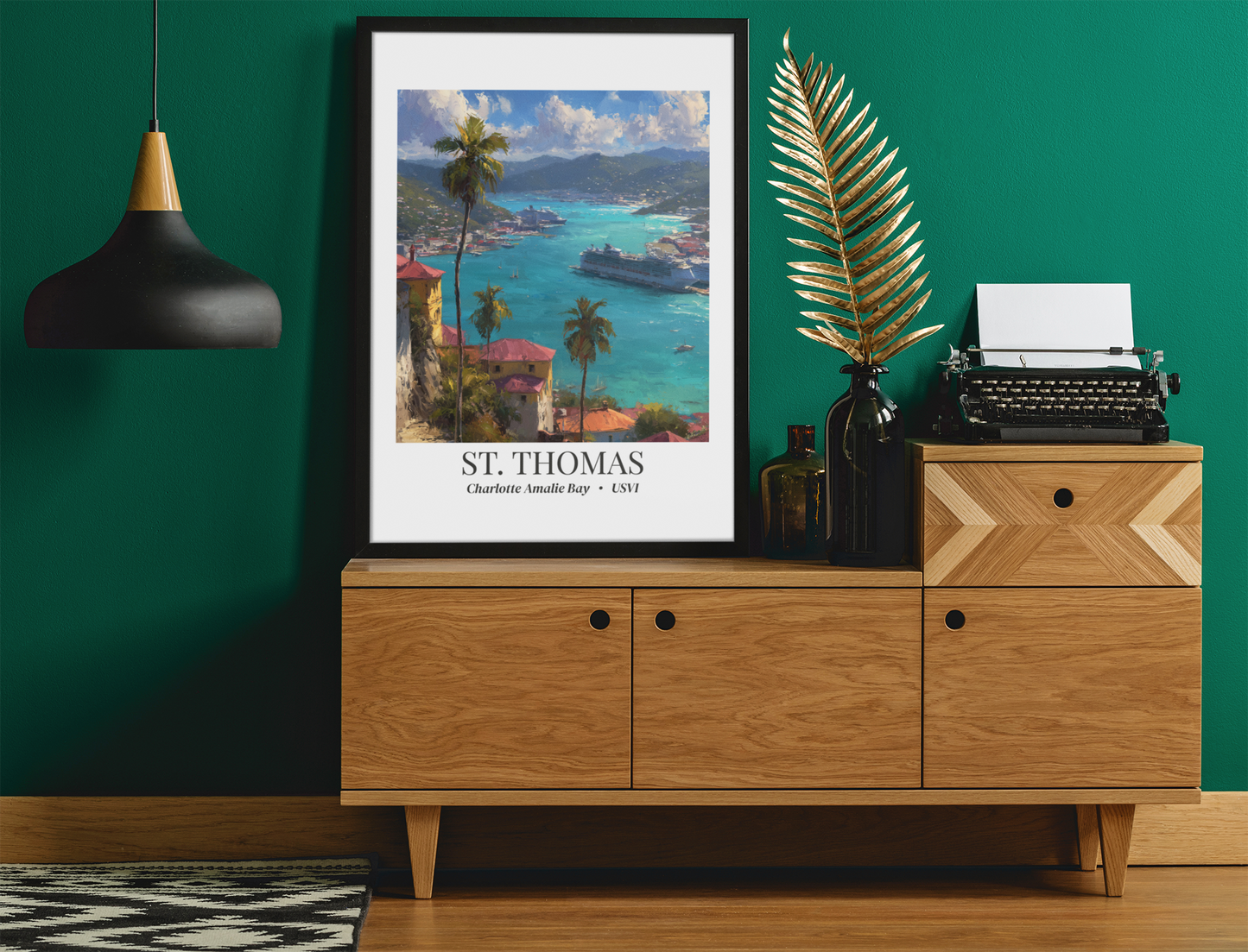 St. Thomas Framed Canvas Wall Art – Fine Art, Charlotte Amalie Bay Print, Travel Memory, Caribbean Wall Decor, Nature-Inspired Gift