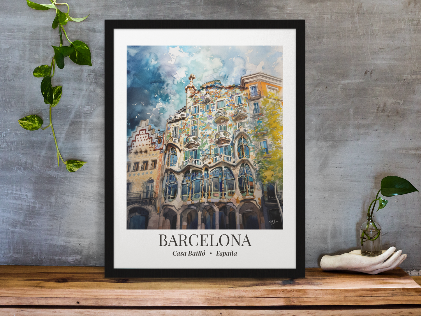 Barcelona Framed Canvas Wall Art – Casa Batlló Print, Cruise Port Memory, Spain Travel Decor, Mediterranean Gift for Architecture Lovers
