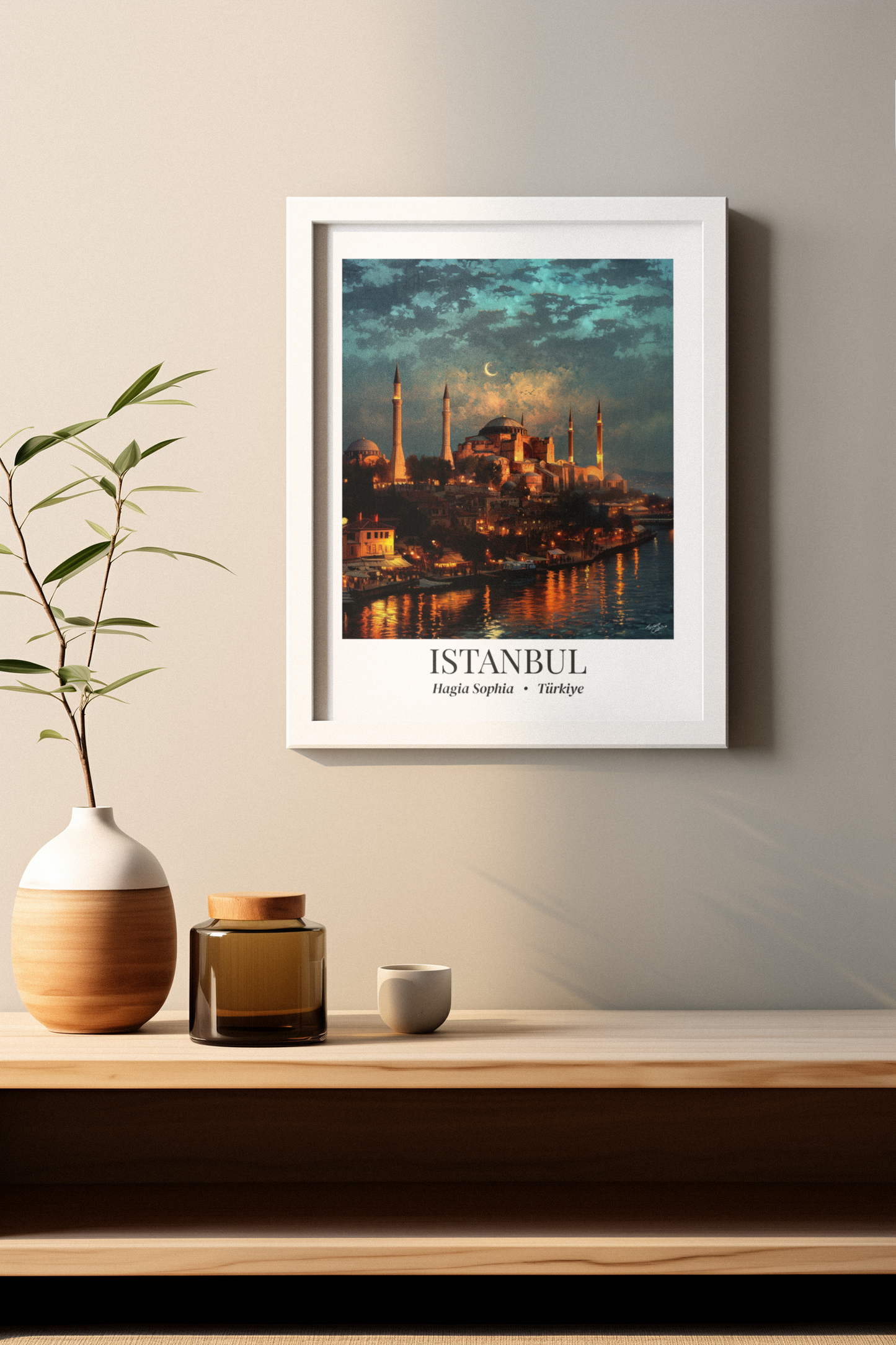 Istanbul Framed Canvas Wall Art – Hagia Sophia Print, Cruise Port Memory, Turkey Travel Decor, Mediterranean Gift for History & Architecture Lovers