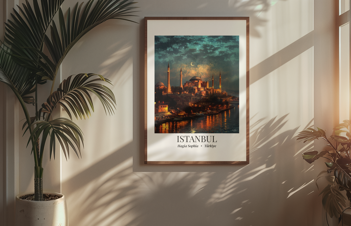 Istanbul Framed Canvas Wall Art – Hagia Sophia Print, Cruise Port Memory, Turkey Travel Decor, Mediterranean Gift for History & Architecture Lovers