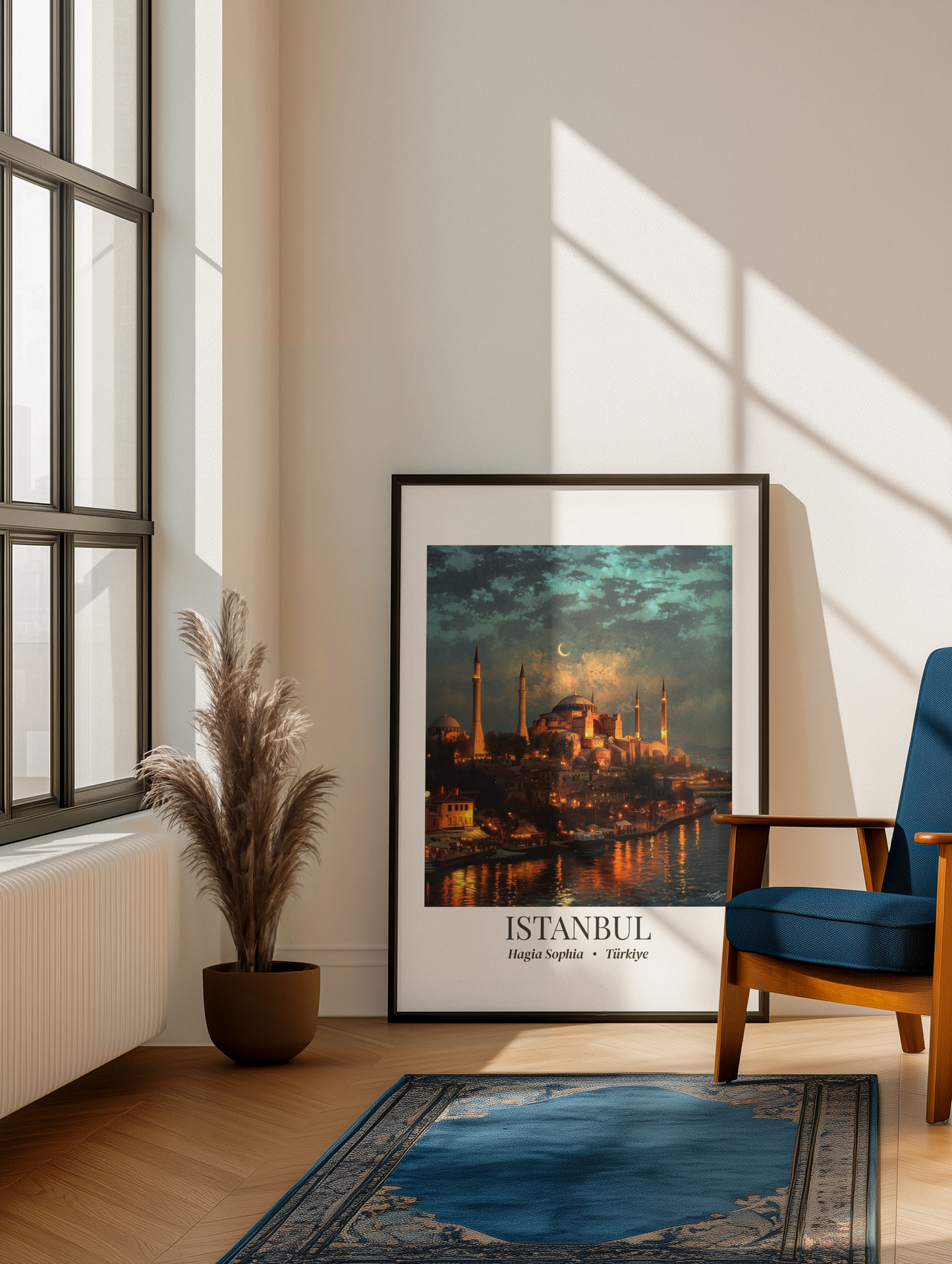 Istanbul Framed Canvas Wall Art – Hagia Sophia Print, Cruise Port Memory, Turkey Travel Decor, Mediterranean Gift for History & Architecture Lovers