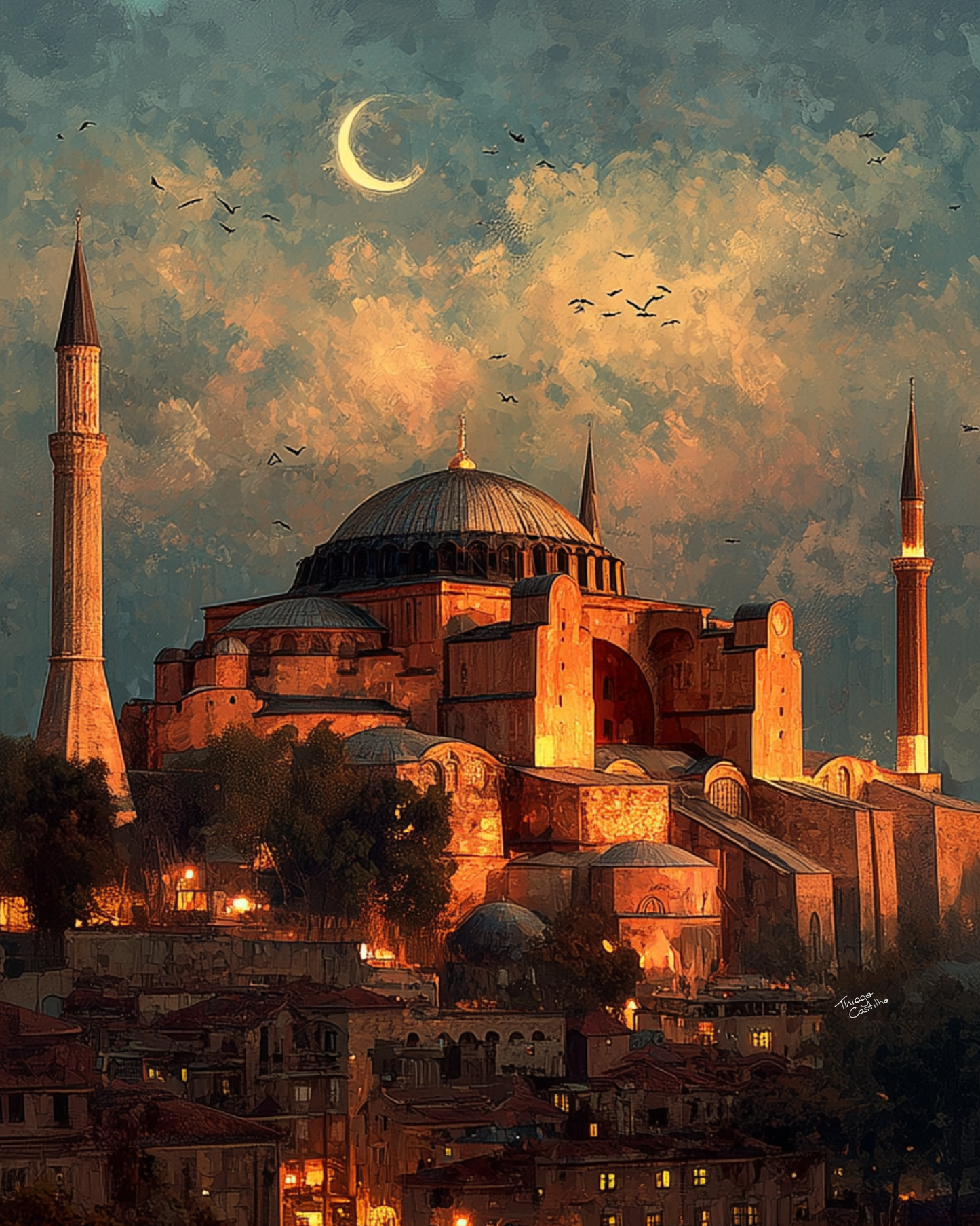 Istanbul Framed Canvas Wall Art – Hagia Sophia Print, Cruise Port Memory, Turkey Travel Decor, Mediterranean Gift for History & Architecture Lovers