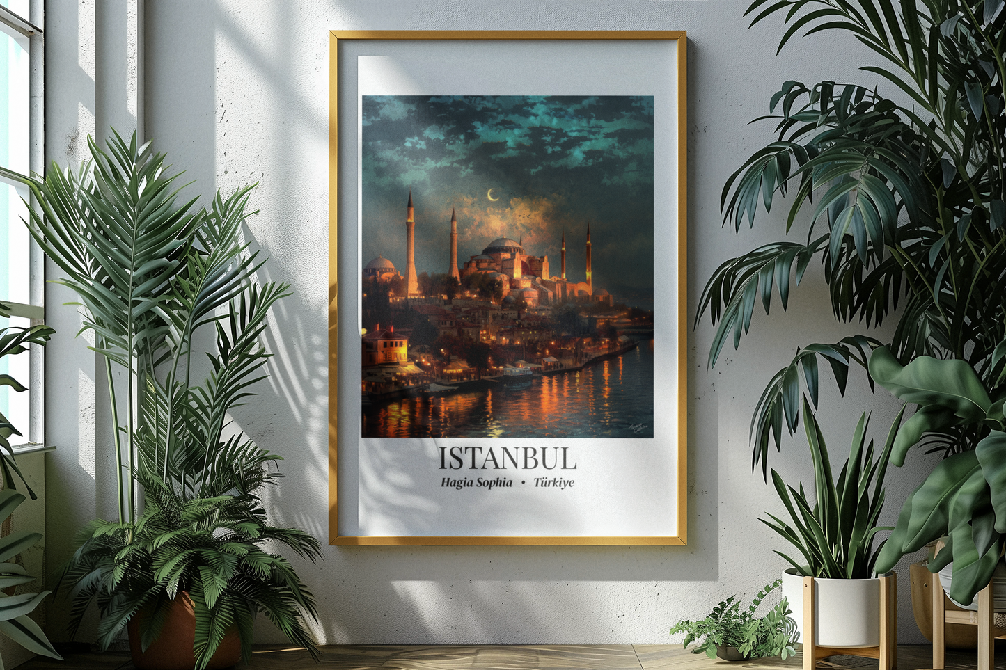 Istanbul Framed Canvas Wall Art – Hagia Sophia Print, Cruise Port Memory, Turkey Travel Decor, Mediterranean Gift for History & Architecture Lovers
