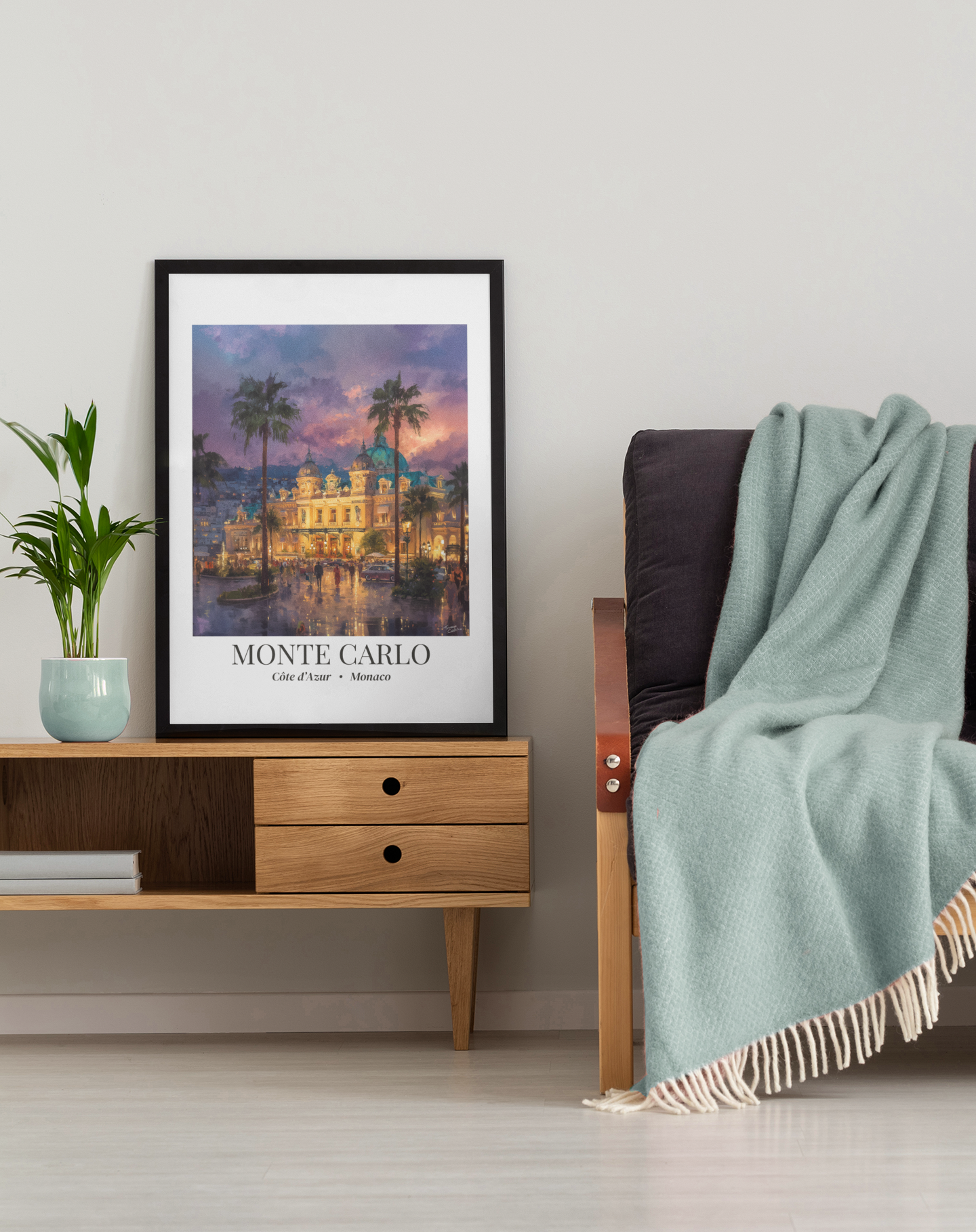 Monte Carlo Framed Art Print — Coastal Monaco Vintage Travel Poster