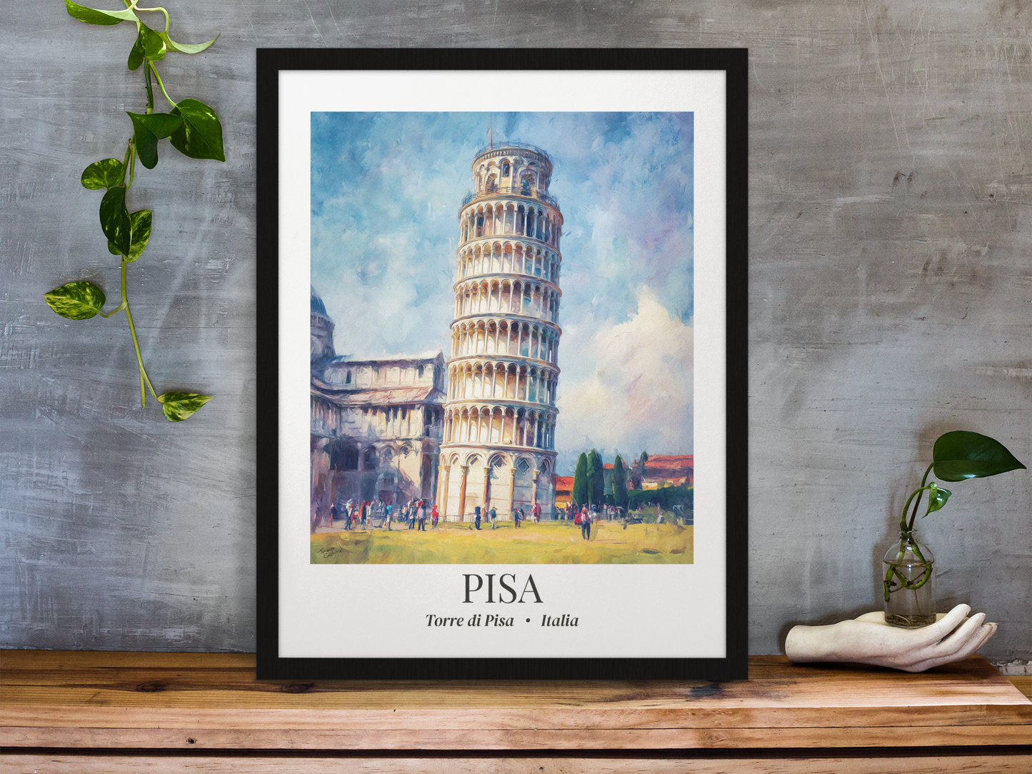 Pisa Leaning Tower Framed Canvas Print — Tuscany Travel Wall Art