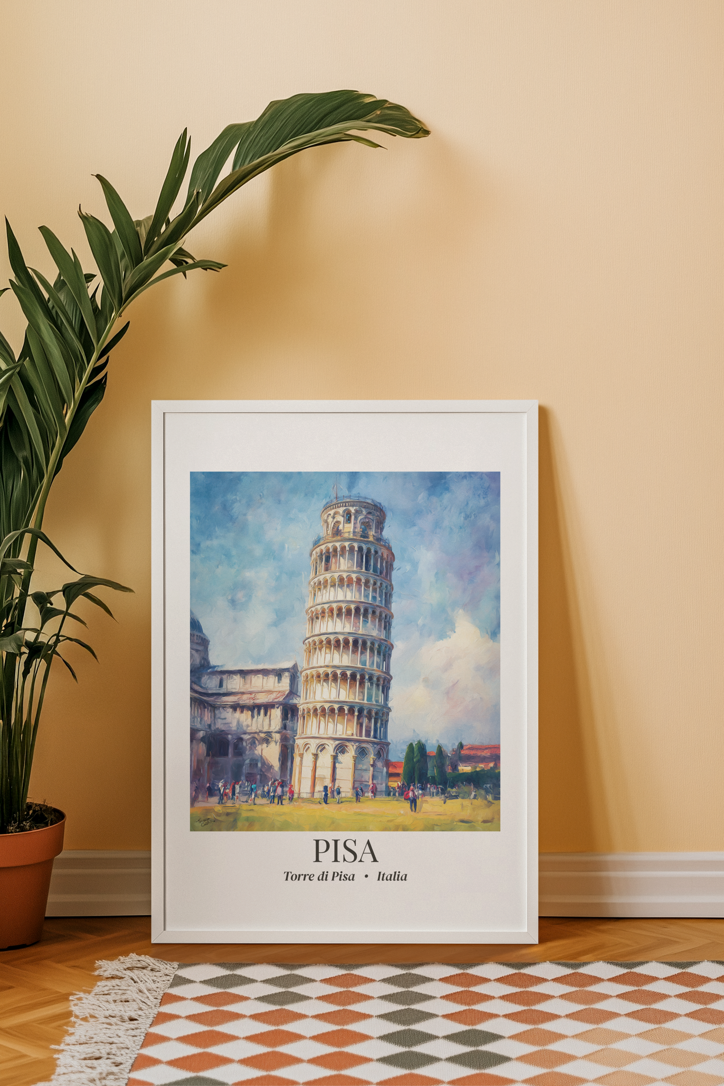 Pisa Leaning Tower Framed Canvas Print — Tuscany Travel Wall Art