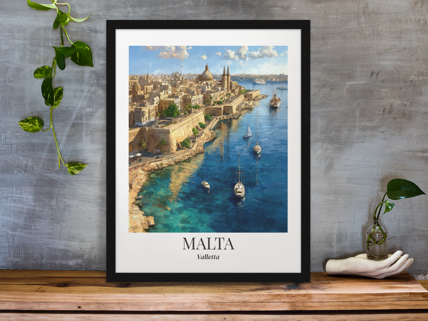 Malta Valletta Coastal Matte Framed Canvas Print — Vintage Travel Poster Wall Art