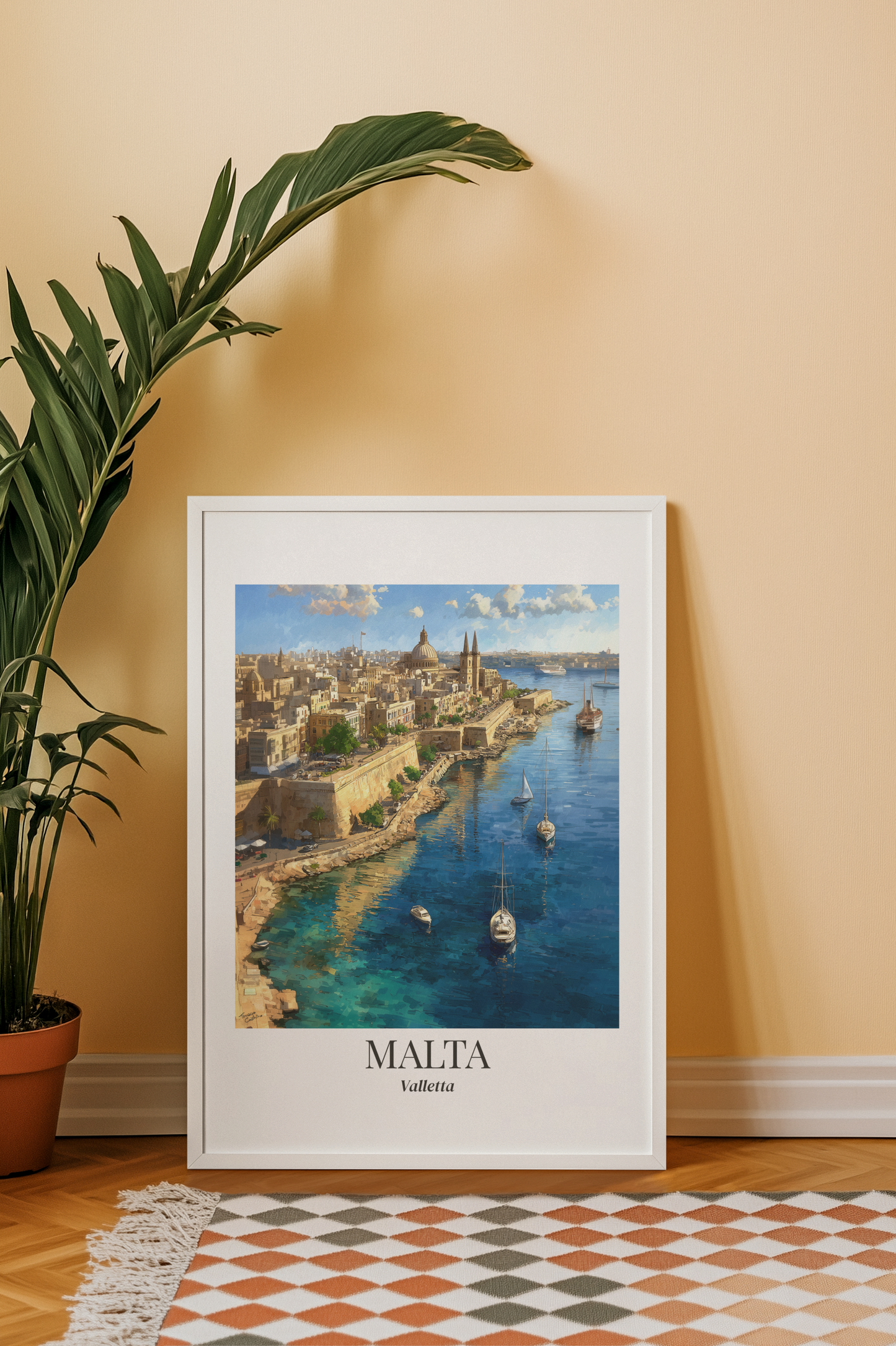 Malta Valletta Coastal Matte Framed Canvas Print — Vintage Travel Poster Wall Art